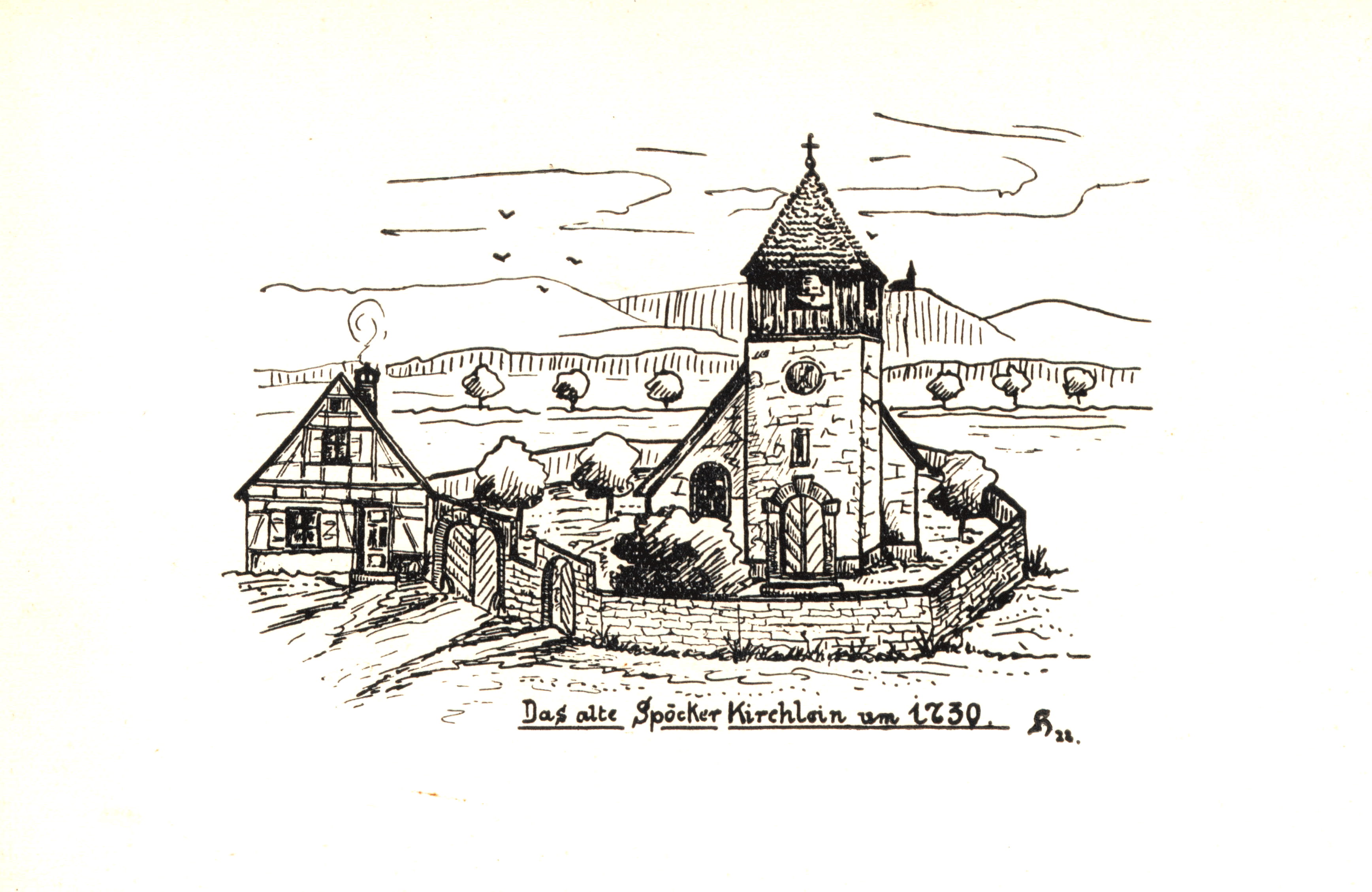 Das alte Spöcker Kirchlein um 1730